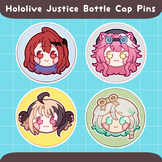 Hololive Justice Bottle Cap Pins